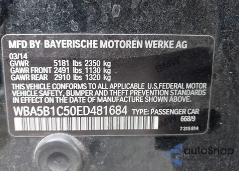 2014 BMW 535I z USA, uszkodzony, nr VIN WBA5B1C50ED481684
